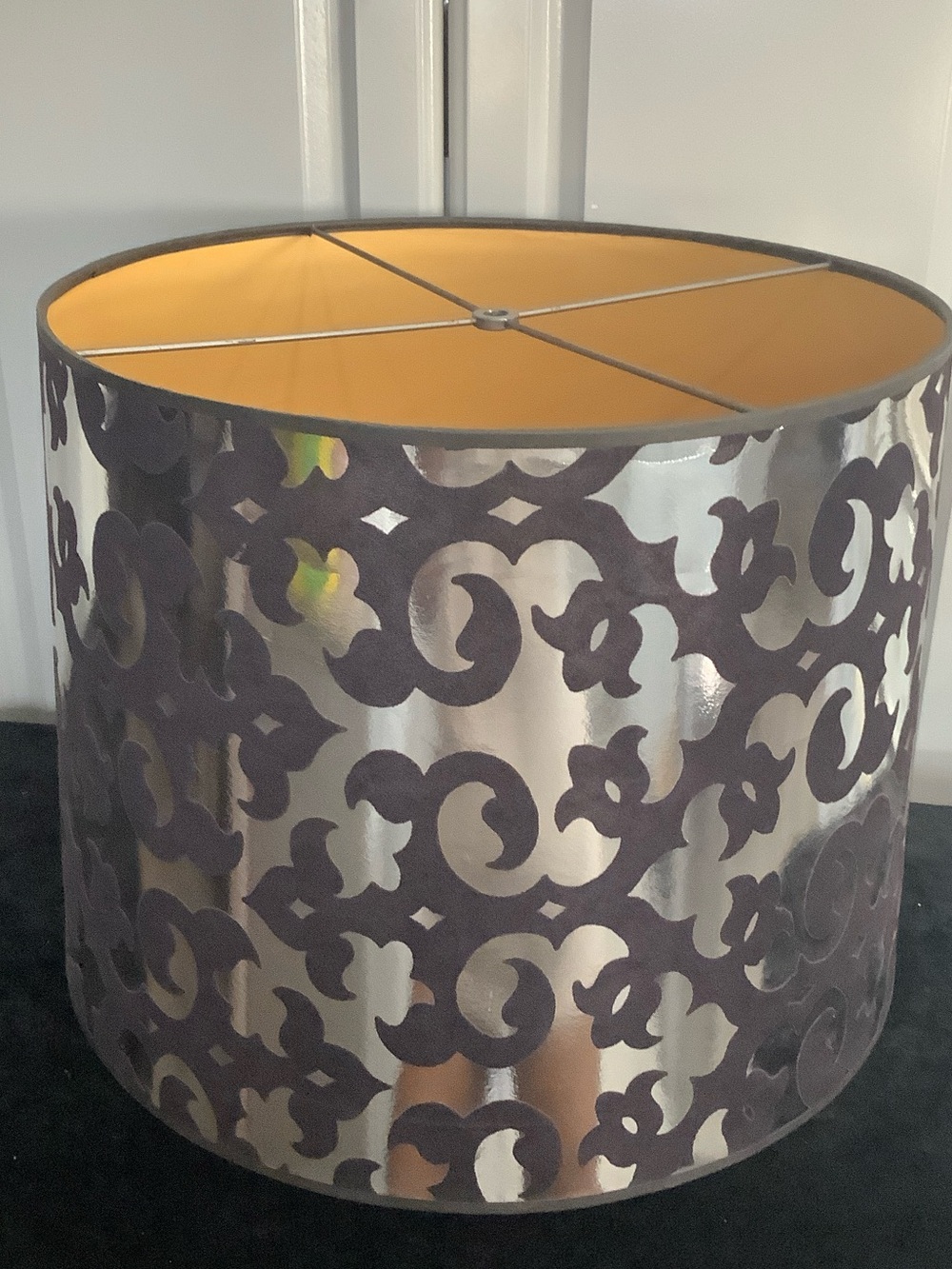 Decorative Silver & Velvety Patterned Drum Lamp Shade - Home Accents